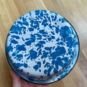 Vintage Blue & White 8in Swirled Enamelware Bowl Kitchen Farmhouse Retro Rustic‎